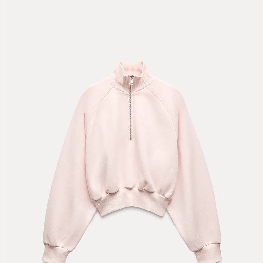 Zara Light Pink Half-Zip Sweatshirt